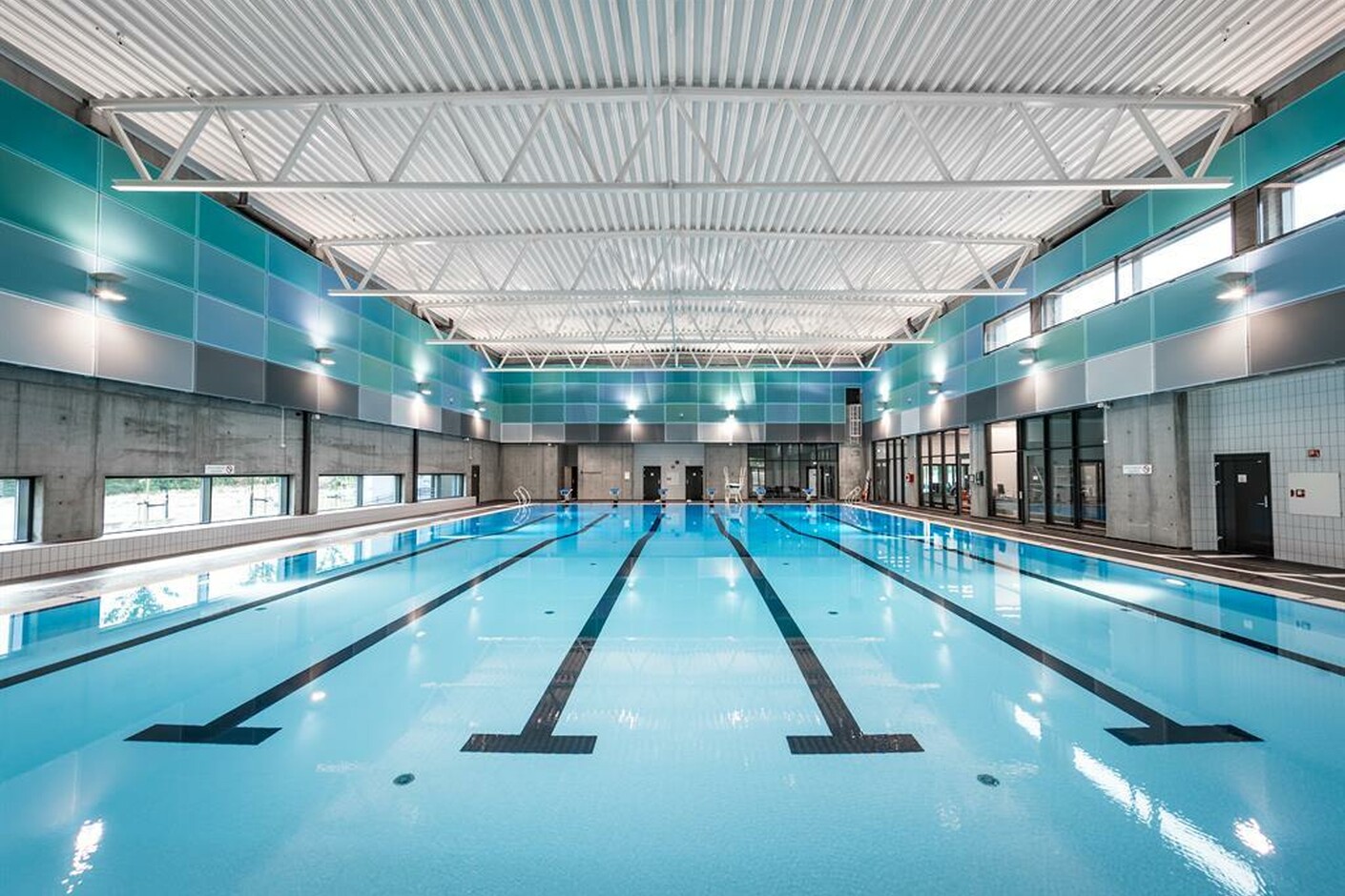 Perforated wave-like cassettes for sound absorbing, Indoor swimming ppol in Hundvag