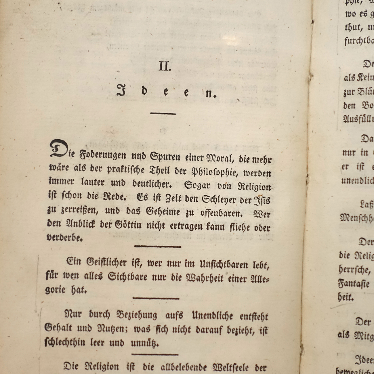In a display case in Neue Galerie: A page from August Wilhelm and Friedrich Schlegel’s journal “Athenaeum”, which appeared from 1798 to 1800 and in the curators’ opinion is the source of a political fatal form of idealism.