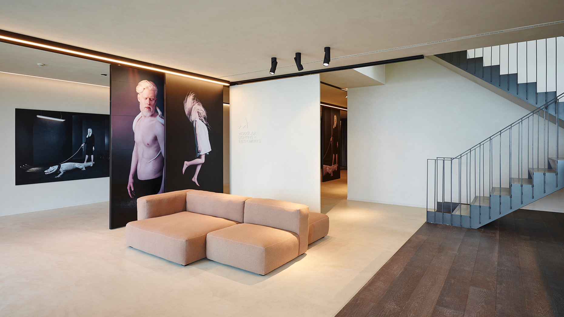 The large format pieces of the series “Sensitive Light” by photographer Frieke Janssens are also staged in an ideal way.