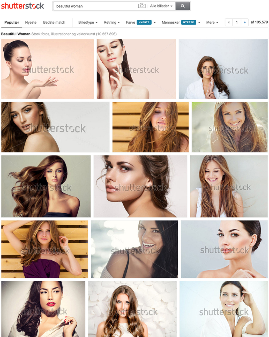 Blow-dry curls, Make up and flawless faces: The search result for "beautiful women" is clearly defined by Shutterstock.