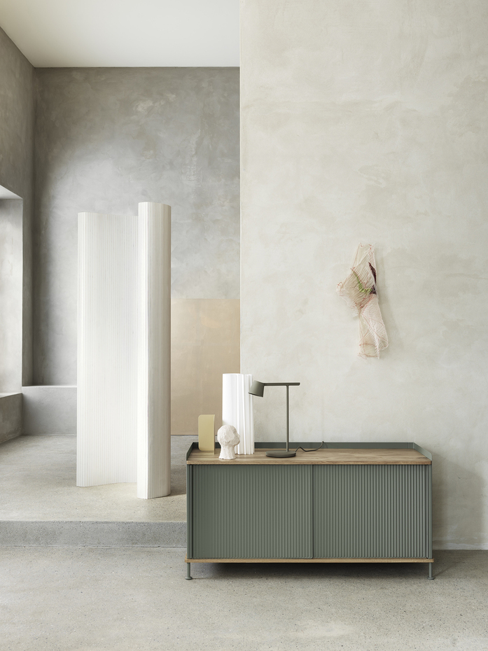 Enfold Sideboard Low Oak Dusty Green Tip Lamp Olive Compile Bookend Green Beige Org