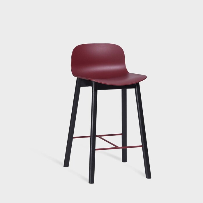 MATERIA Neo Lite bar stool black wooden frame stained ash burgundy red sh630