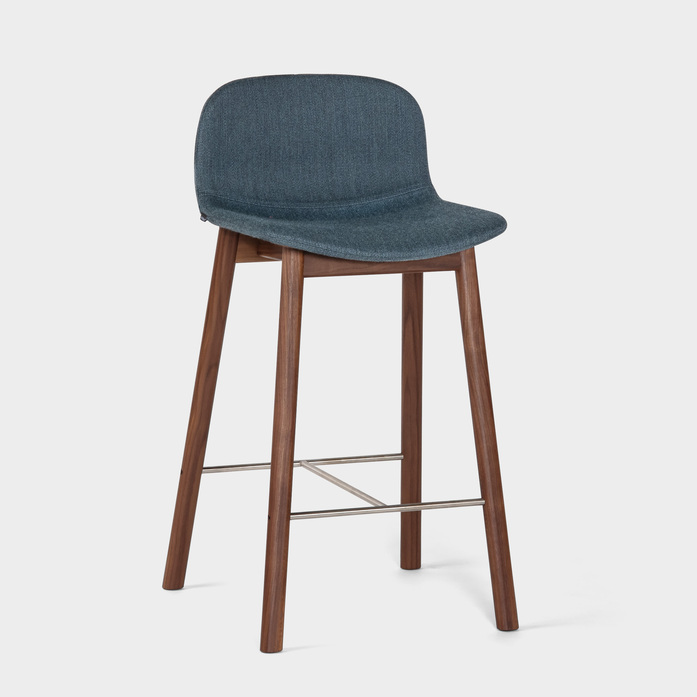 Materia Neo Lite bar stool Walnut stainless steel blue grey h630