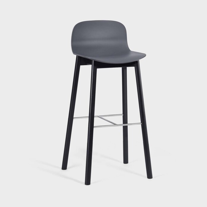 Materia Neo Lite bar stool wooden frame black stained ash dark grey sh780
