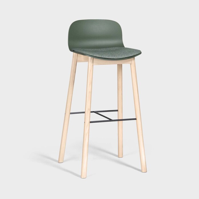 Materia Neo Lite bar stool wooden frame white pig ash green upholstered seat h780