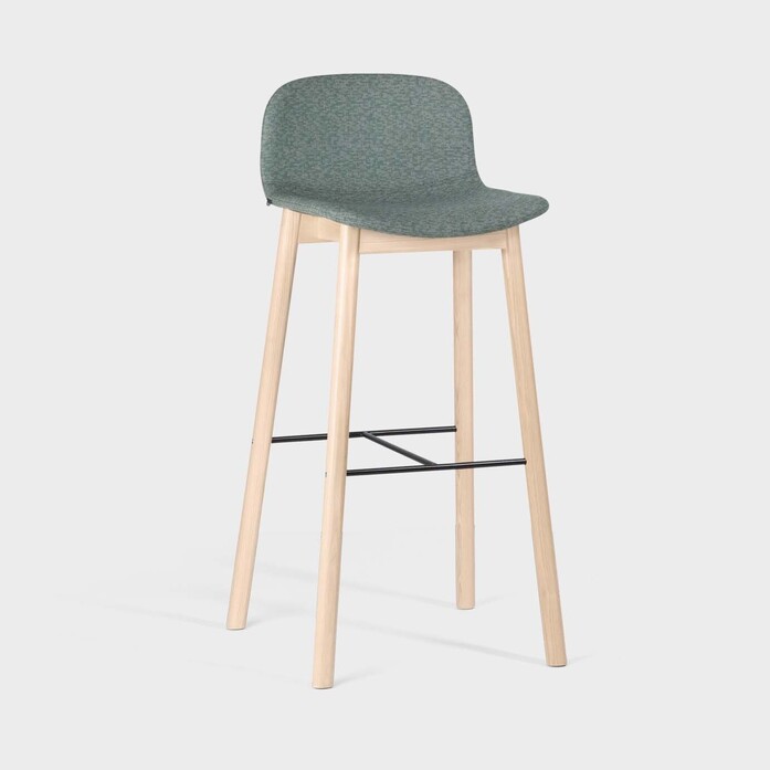 Materia Neo Lite bar stool wooden frame white pig ash fully upholstered green sh780